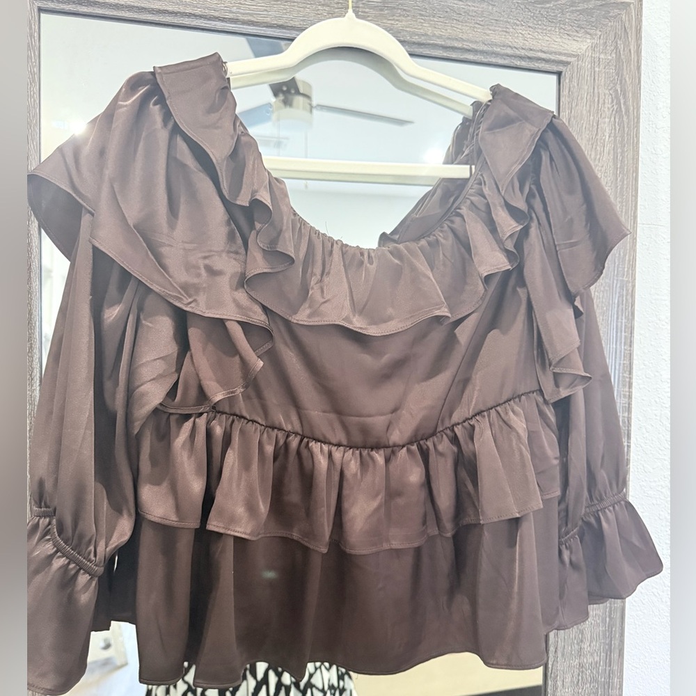Chocolate Ruffled Blouse - Picture 2 of 2
